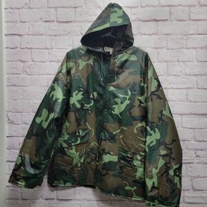 VTG Sportsmans Choice Camo Insulated Hooded Raincoat Mens L Cozy Outdoorsy *FLAW